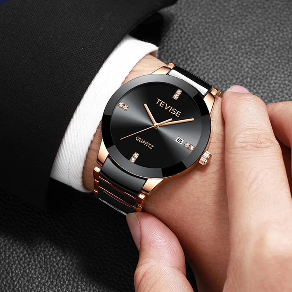 Tevise мужские водонепроницаемые кварцевые часы лучший бренд класса люкс Модные Керамические спортивные часы для мужчин наручные часы Relogio masculino