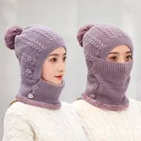 K251 Winter Hat Women's hat One-Piece Warm Hat Knitted Bib Bubble Hat Thick Wool Hat Cold Hat Hat With Earmuffs Baotou Cap 1