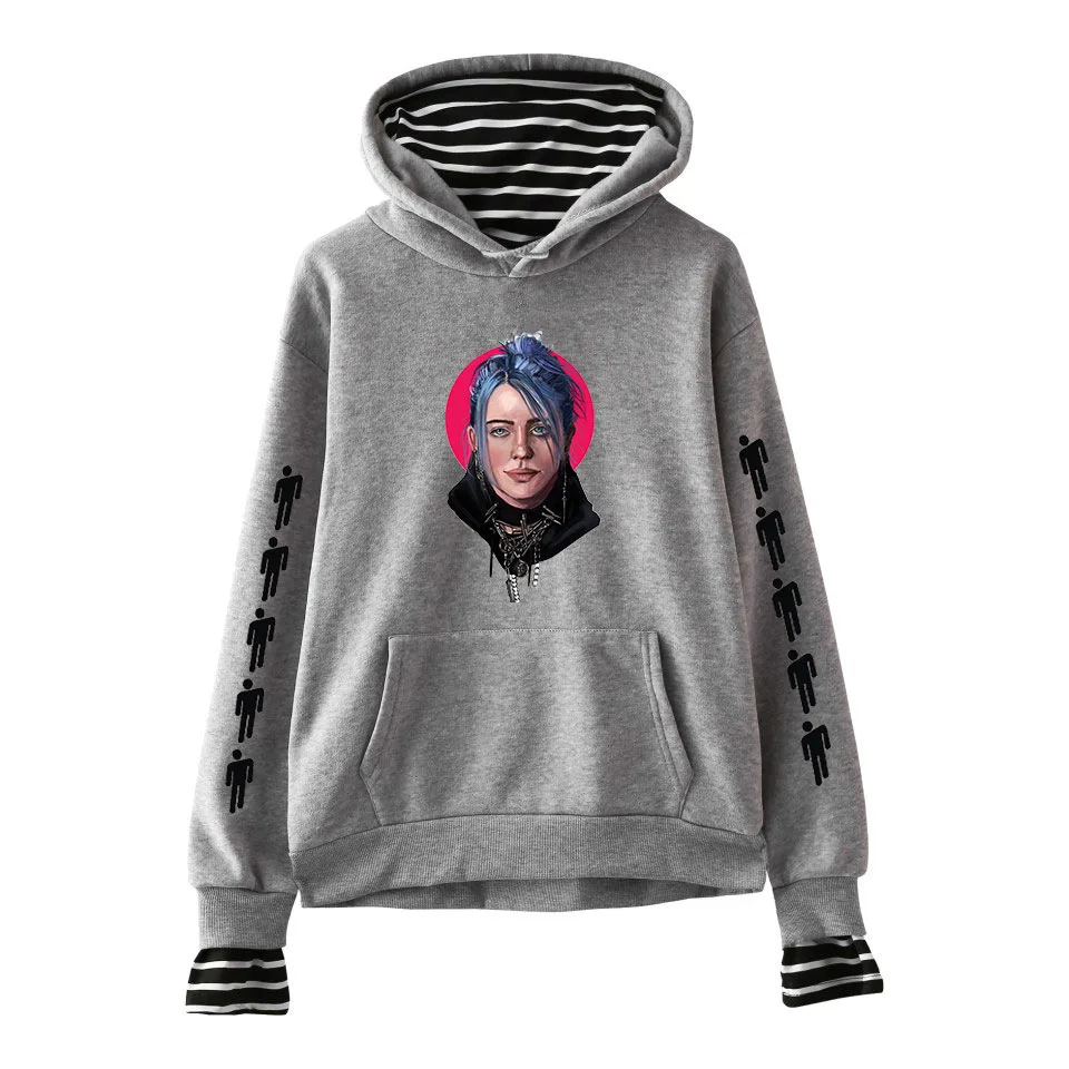 gray - style 4 Billie Eilish, для взрослых, унисекс, для женщин и мужчин, с буквенным принтом, толстовка с капюшоном, куртка, свитер, сшитый, стильный, в полоску, спортивный костюм для мальчиков - Цвет: gray - style 4