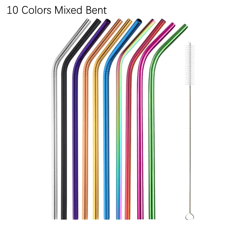 Vibrant Reusable Stainless Steel Straws with Cleaning Brush - Eco-Friendly Drinkware Set