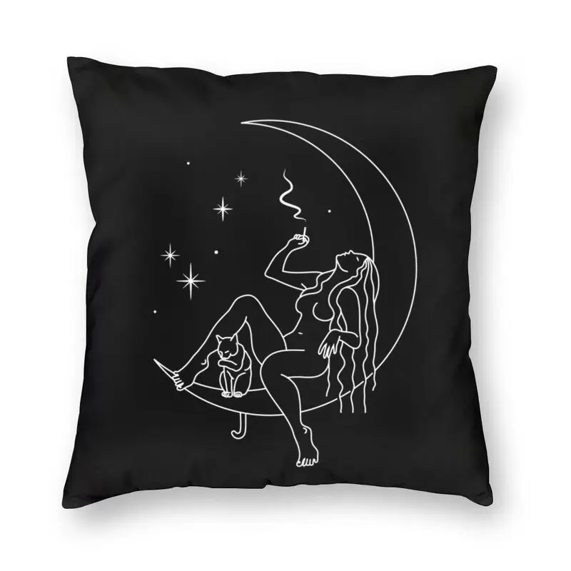 Wiccan ведьма с кошкой курить на лунном Полумесяце подушка чехол украшение Хэллоуин