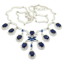 56x32 мм красивый Танзанит CZ подарок для женщин серебряное ожерелье 18,5-19 дюймов