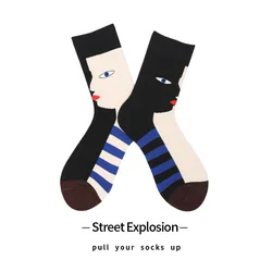 Socks Women's Cotton A and B Face Couples Strong Personality Street Bump Color Stripe Korean  Style of the Boom