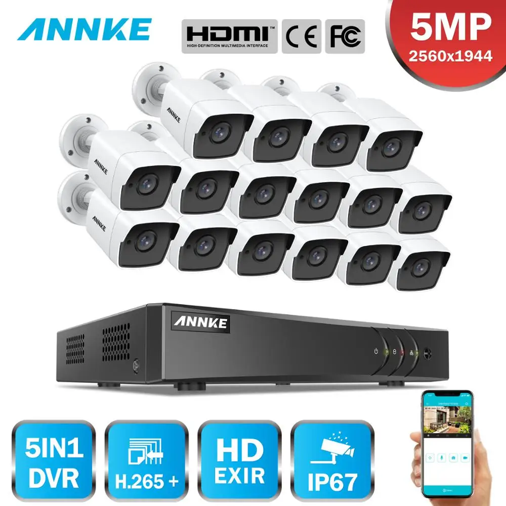 

ANNKE 16CH 5MP Ultra HD Video Security System 5IN1 H.265+ DVR With 16PCS 5MP TVI Waterproof Camera Surveillance System CCTV Kit