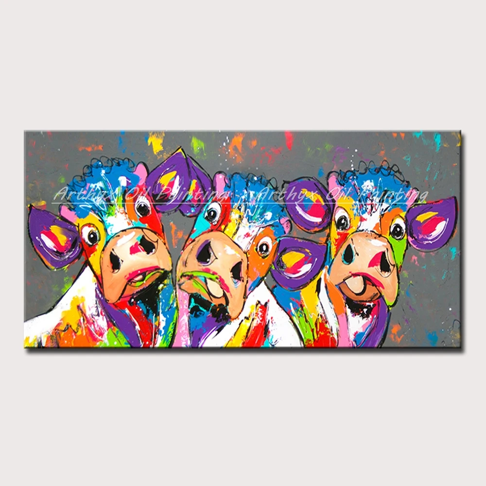 

Arthyx Large Size,Hand Painted Cows Animals Oil Painting on Canvas,Abstract Pop Art Wall Picture For Living Room,Home Decoration