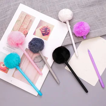 

Plush Ball Gel Pen Cute 0.38mm black Ink Signature Pen Stationery gift Material Office School writing Supplies
