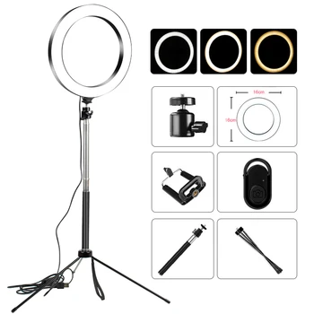 

Video Light Dimmable LED Selfie Ring Light USB ring lamp Photography Light with Phone Holder 1M tripod stand for Makeup XA82Z