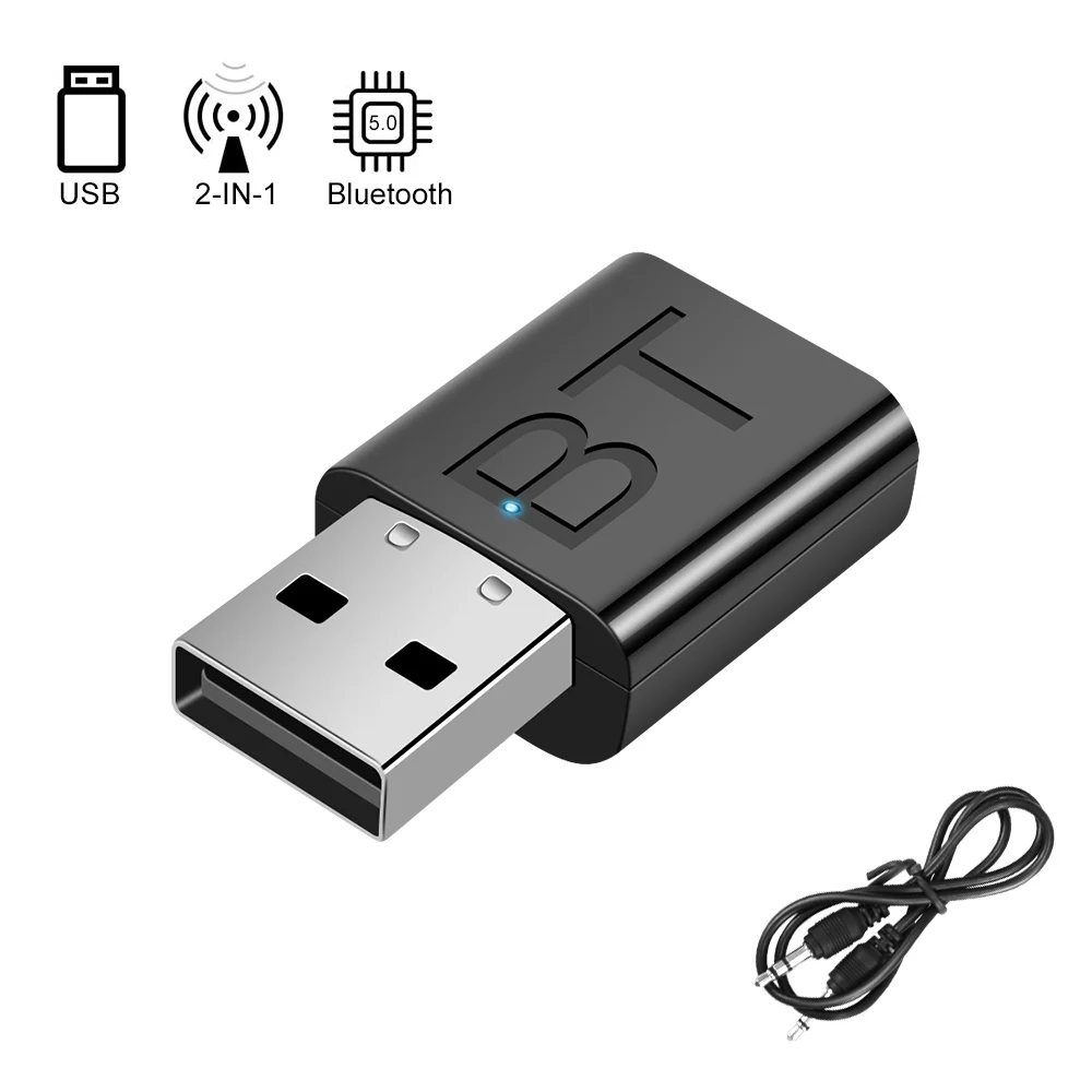 Bluetooth 5,0 USB 2 en 1 Bluetooth 5,0 transmisor receptor portátil adaptador inalámbrico para coche PC TV receptor de Bluetooth portátil
