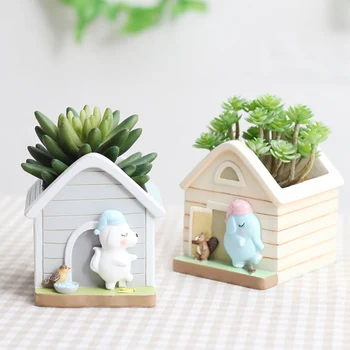 

Cartoon Small House Flower Pot Resin Flower Pot Home Small Landscape Potted Indoor Decoration Accessories AXIR