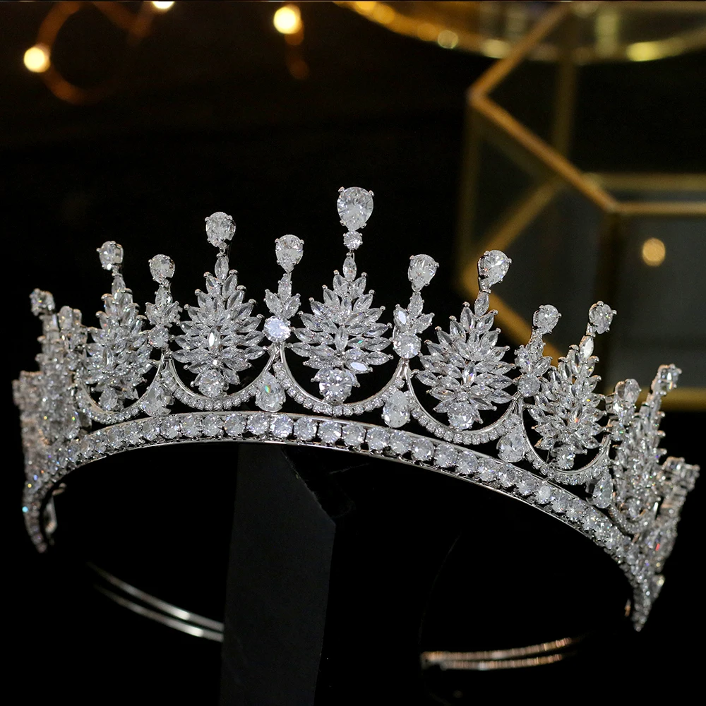 Элегантный женский головной убор и корона для парада вечерние Роскошные Новые Свадебные Корона Тиара головная повязка Кристалл циркония