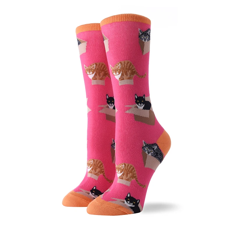 7 Высокие носки meia medias de mujer длинные calcetines divertido с животным принтом moda зима осень happy sheer Новинка Хлопок Женские - Цвет: 7