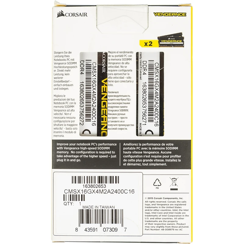 Память DDR4 2x8Gb 2400MHz Corsair CMSX16GX4M2A2400C16 RTL PC4-19200 CL16 SO-DIMM 260-pin 1.2В