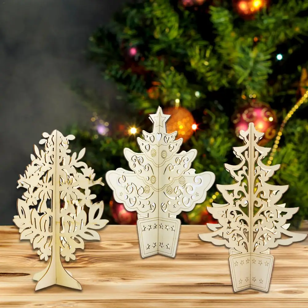 

Christmas Decorations Wooden Three-dimensional Hollow Carved Desktop Christmas Tree Ornaments