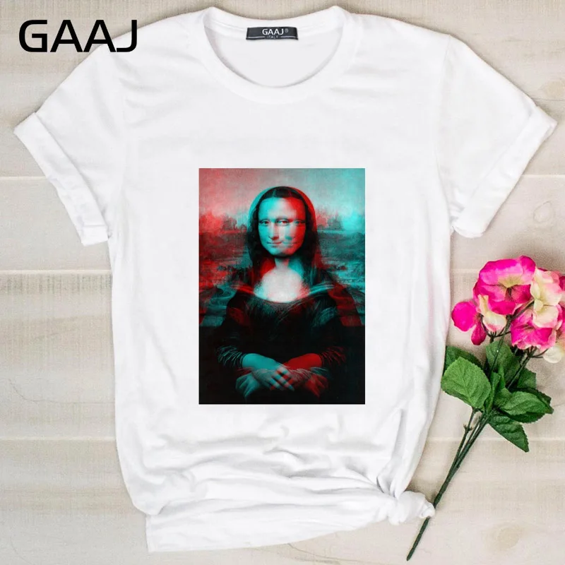 GAAJ Edgy Mona Lisa футболка Женская Harajuku одежда женская футболка с графическим принтом винтажные Топы футболка размера плюс женская футболка