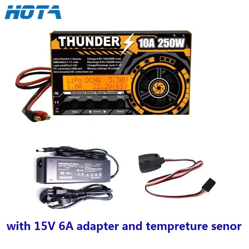 New HOTA Thunder 250W 10A 300W 20A DC Balance Charger Discharger With Adapter Tempreture Sensor For LiPo NiCd PB Battery