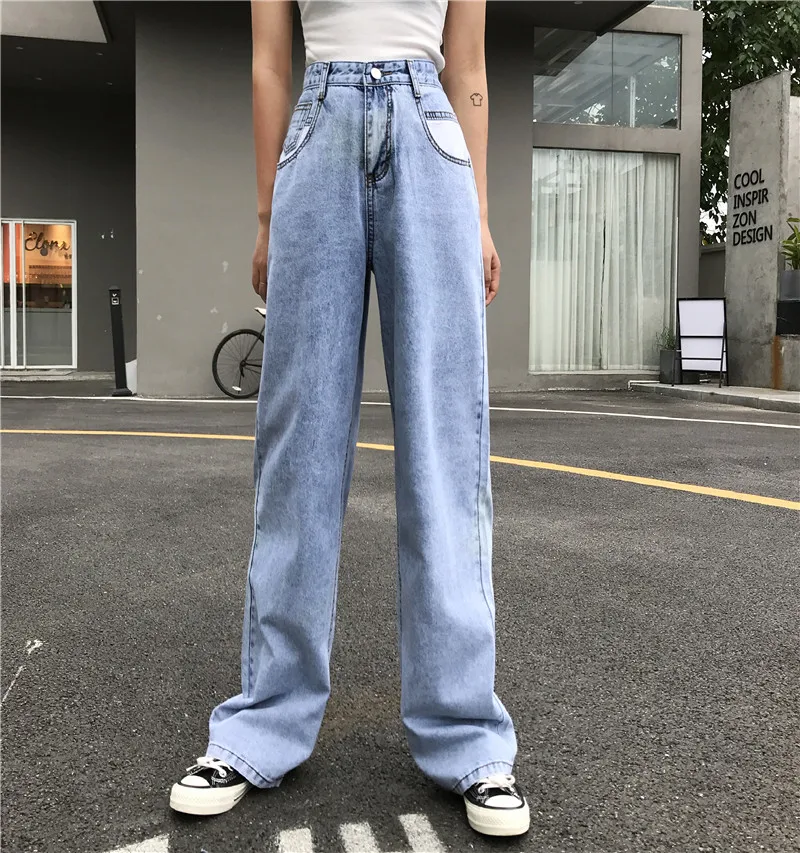 Vintage Wide Leg Woman Jeans for Women Mom High Waisted Jeans Blue Casual Long Trousers Korean Streetwear Denim Pants 2019Summer Vintage Wide Leg Woman Jeans for Women Mom High Waisted Jeans Blue Casual Long Trousers Korean Streetwear Denim Pants 2019Summer