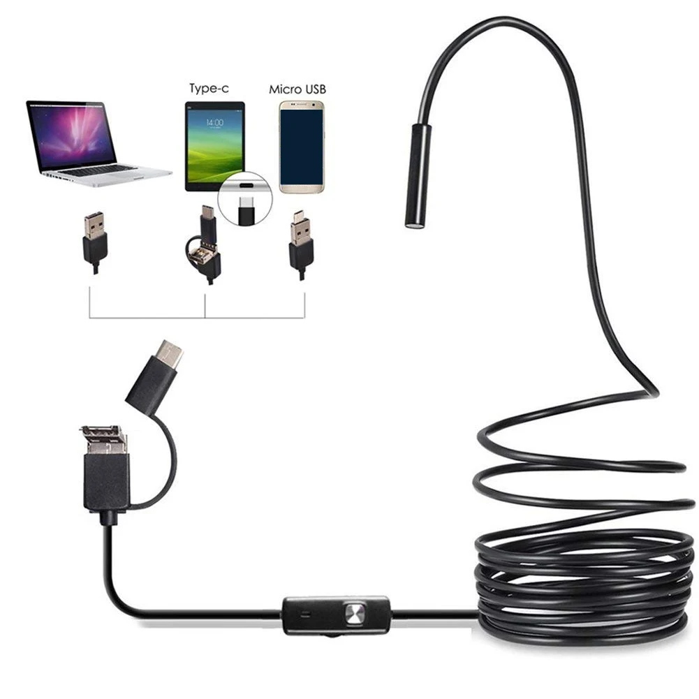 3 в 1 Ремонт бороскоп HD геодезическая труба USB эндоскоп Регулируемый 6 Led многофункциональный водонепроницаемый Тип C Инспекционная камера