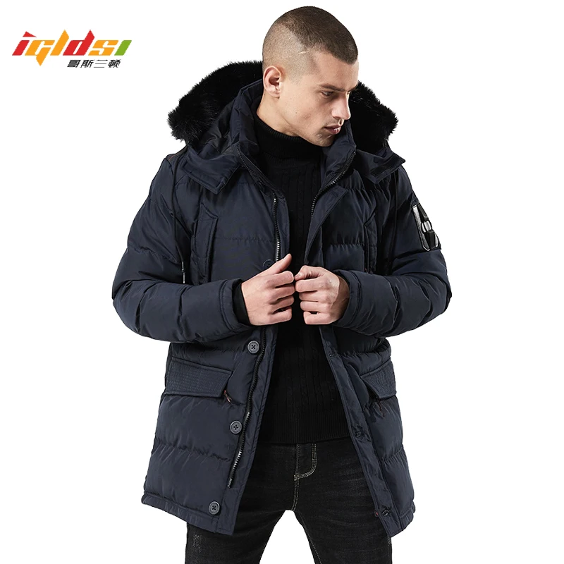

Men Thick Winter Jacket and Coats New 2019 Casual Fur Collar Fashion Winter Cotton Coat Men Outerwear Warm Slim fit Down Parkas