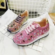 Сезон; повседневная обувь со стразами и пайетками; женская обувь на плоской подошве