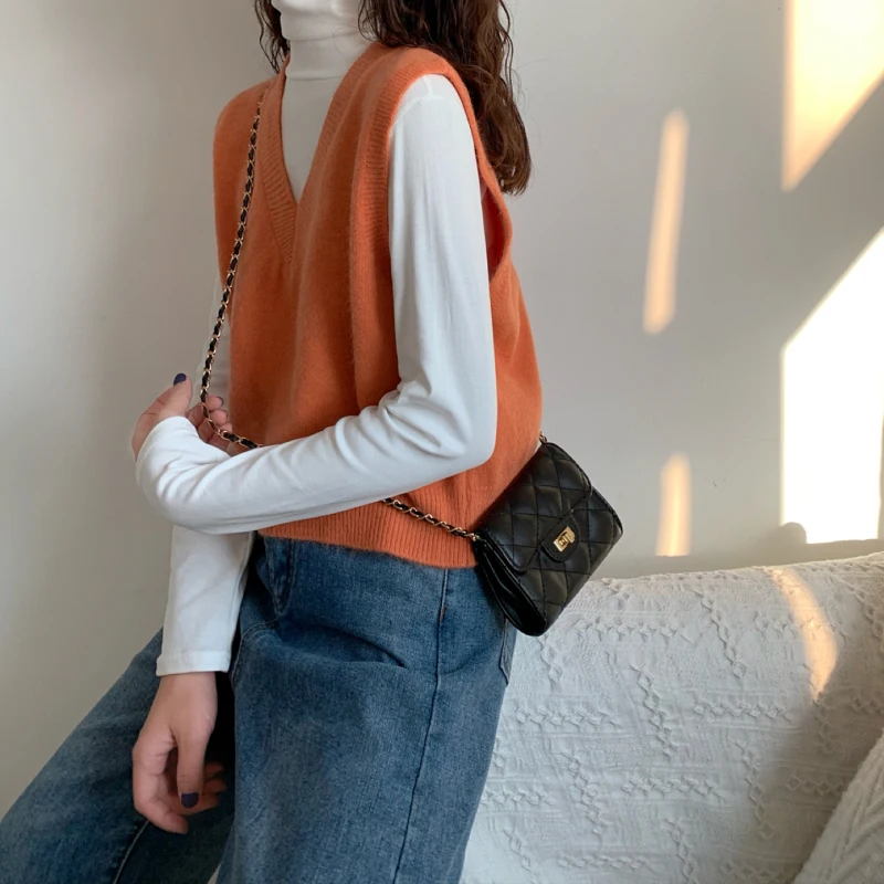 Korean Style Soild Color Women Sweater Vest Short Paragraph Loose Sweater Women's Autumn Wear New Wild Female Sweater Vest