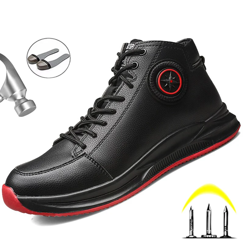 

Fashion Pu Leather Male Workers Sneakers Winter Footwear Boots Men Versatile Casual Fashion Work Shoes Men Safety Shoes