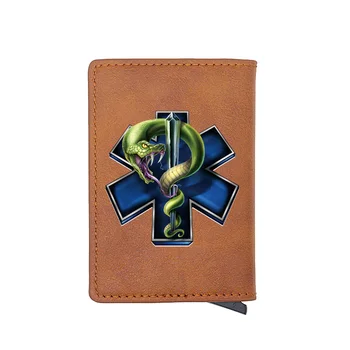 

Brown EMT Emergency Medical Technician Design Digital Printing Leather Card Holder Wallet Men Women Charm Short Purse Gift