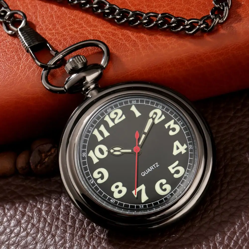Noctilucent Fluorescent Open Face Arabic Numerals Quartz Pocket Watch Chain Luminous Pendant Jewelry Clock Gifts Men Women Kids quartz watch pocket watch
