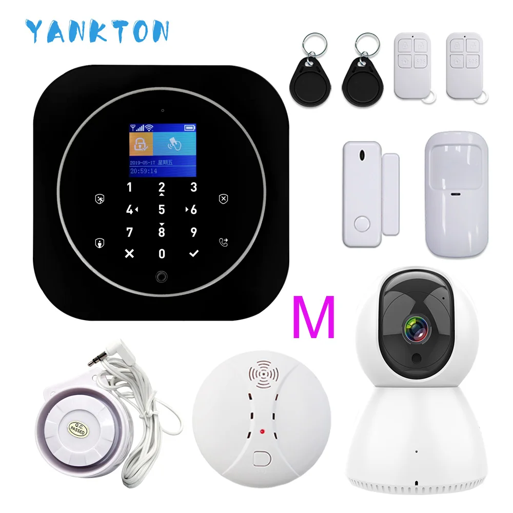 YK-019-G12-C23-M-BK Tuya Smart 433 МГц GSM& 3g& 4G беспроводная wifi сигнализация Охранная и охранная домашняя сигнализация с детектором дыма и ip-камерой - Цвет: YK-019-G12-C23-M-BK
