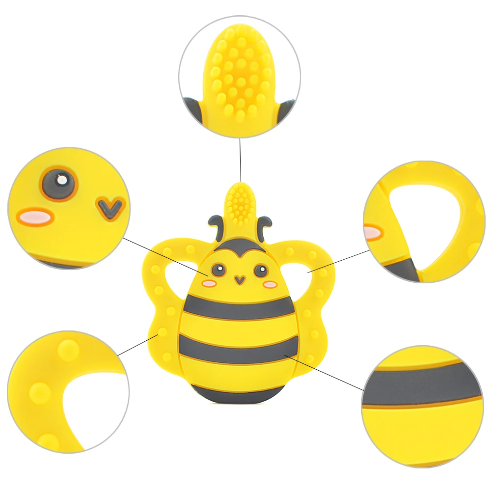 LOFCA 1 шт., силиконовая пчелиная зубная щетка, прорезыватель без бисфенола, Детская жевательная игрушка, силиконовая подвеска, пищевой силикон, ожерелье для кормления, аксессуар