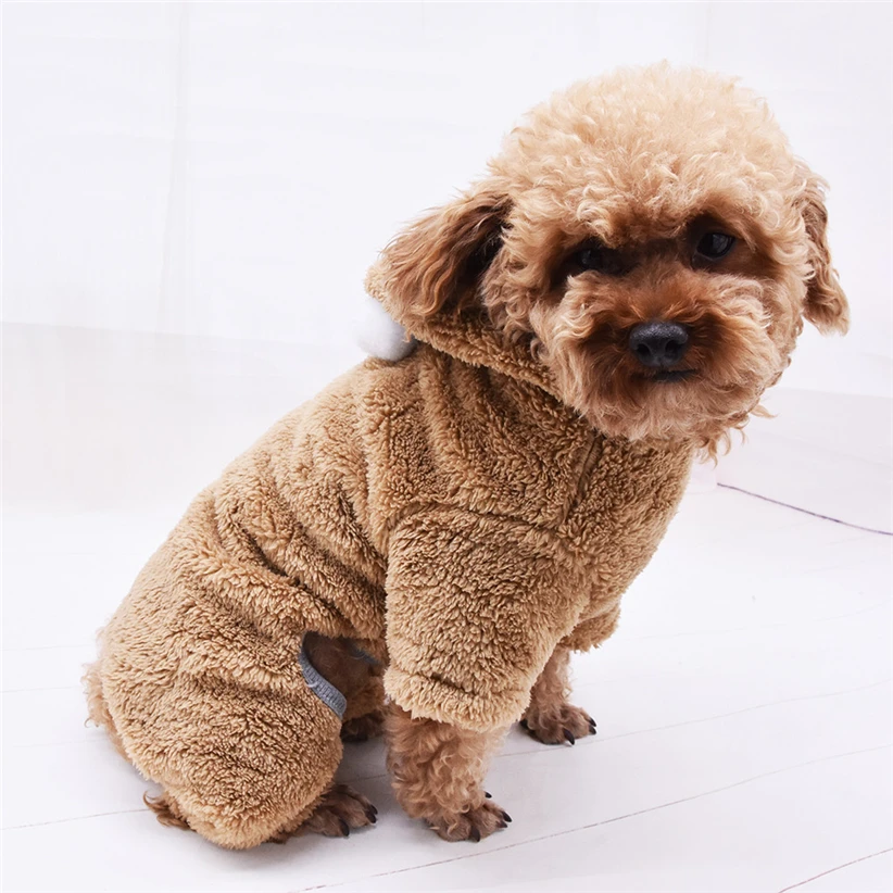 Transer Теплая Флисовая одежда для маленькой собаки зимний Мягкий комбинезон с капюшоном для домашних животных спортивный костюм ночная рубашка с Тедди Одежда для щенков Прямая 908