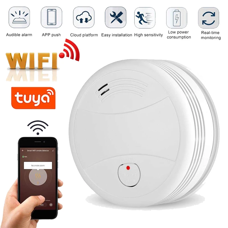 Tuya-Sensor para detector de humo WiFi/433 mhz, alarma para el hogar, sistema anti incendios, dispositivo independiente