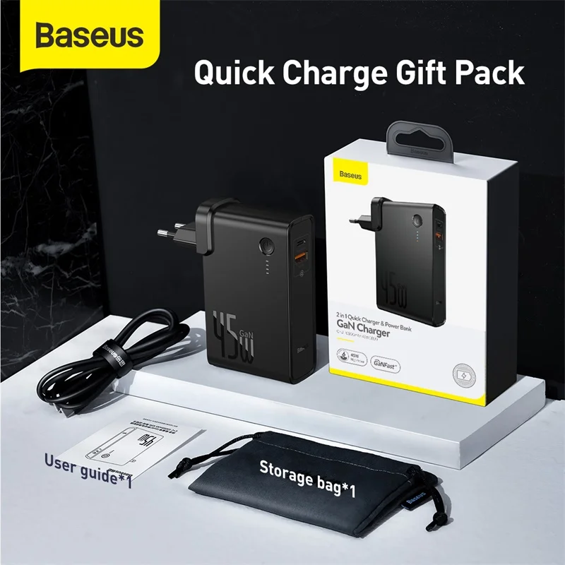 Baseus 2 в 1 GaN Power Bank 10000mAh 45W 5A Быстрая зарядка EU USB зарядное устройство для iPhone Samsung Huawei