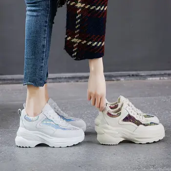 

2019 autumn new fashion simple color matching thick sole casual shoes women sequin decorative flat shoes