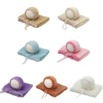 

2 Pcs/set Newborn Photography Props Lace Wrap with Hat Cute Stretch Blanket Suit Candy colors