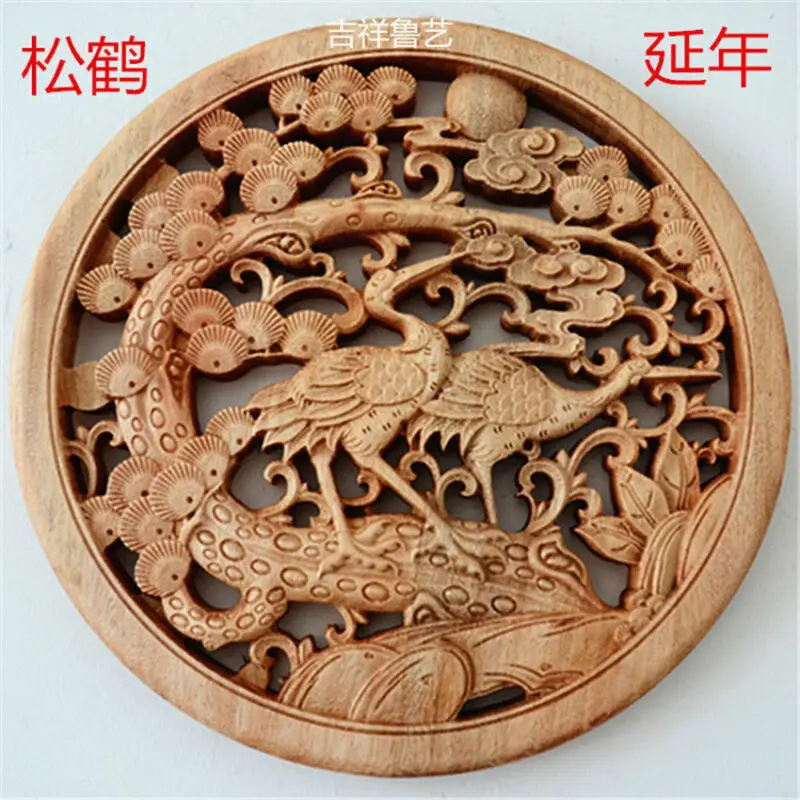 

CHINESE HAND CARVED STATUE CAMPHOR WOOD ROUND PLATE WALL SCULPTURE