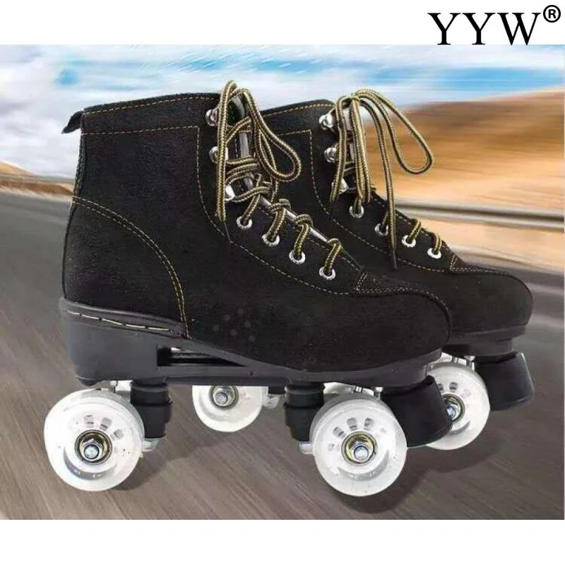 

Cowhide Roller Skates Double Line Skates Women Men Adult Roller Blades Two Line Skate Shoes Patines With Pu 4 Wheels Patins
