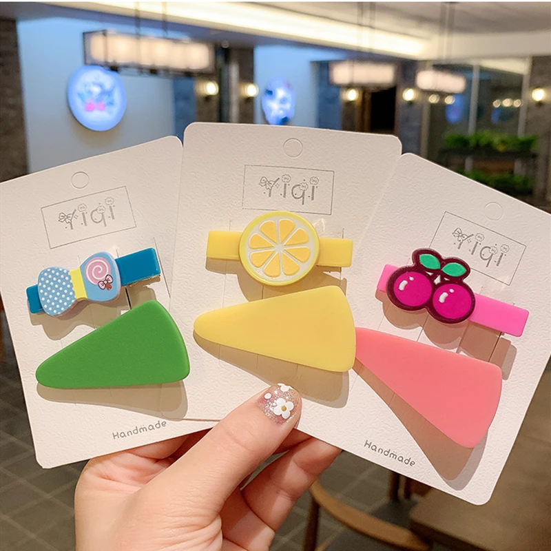 

M MISM Girls Cute Candy Colors Acrylic Irregular Rectangle Barrettes Sweet Hair Clips Fruit Hairpins Fashion Hair Accessories