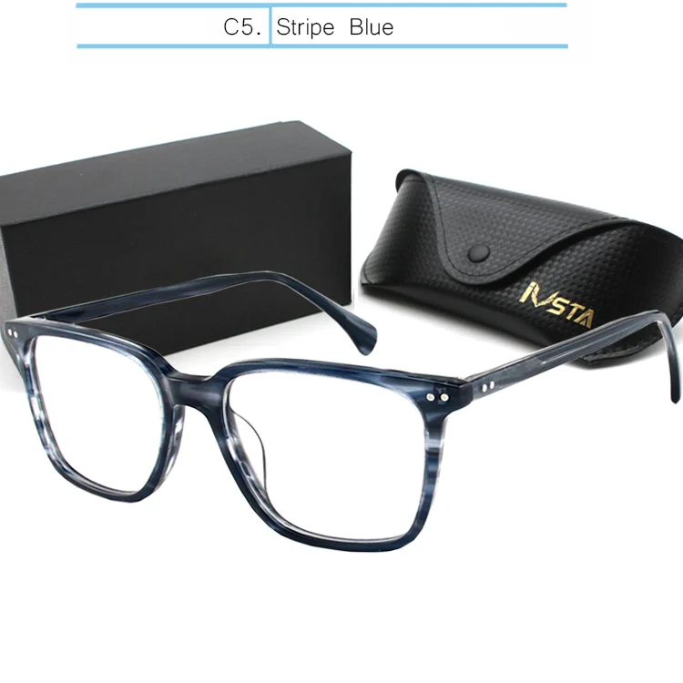 Stripe-plain lens IVSTA квадратные очки с диоптриями компьютер мужские оправы acetate OV 5031» Джонни Деппом с защитой от синего света NDG Близорукость Оптические очки - Цвет оправы: Stripe-plain lens