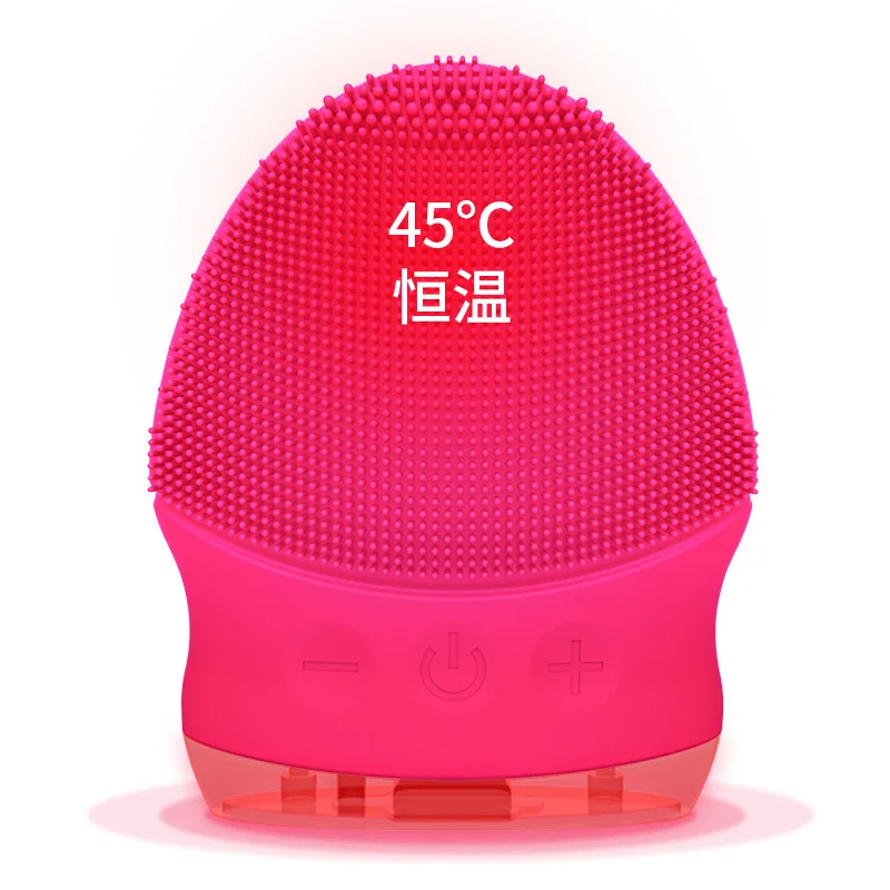 Rose red heating USB Очищающая щетка для лица силиконовая Глубокая чистка пор электрическая Очищающая щетка инструмент массажный отшелушивающий инструмент щетка - Цвет: Rose red heating