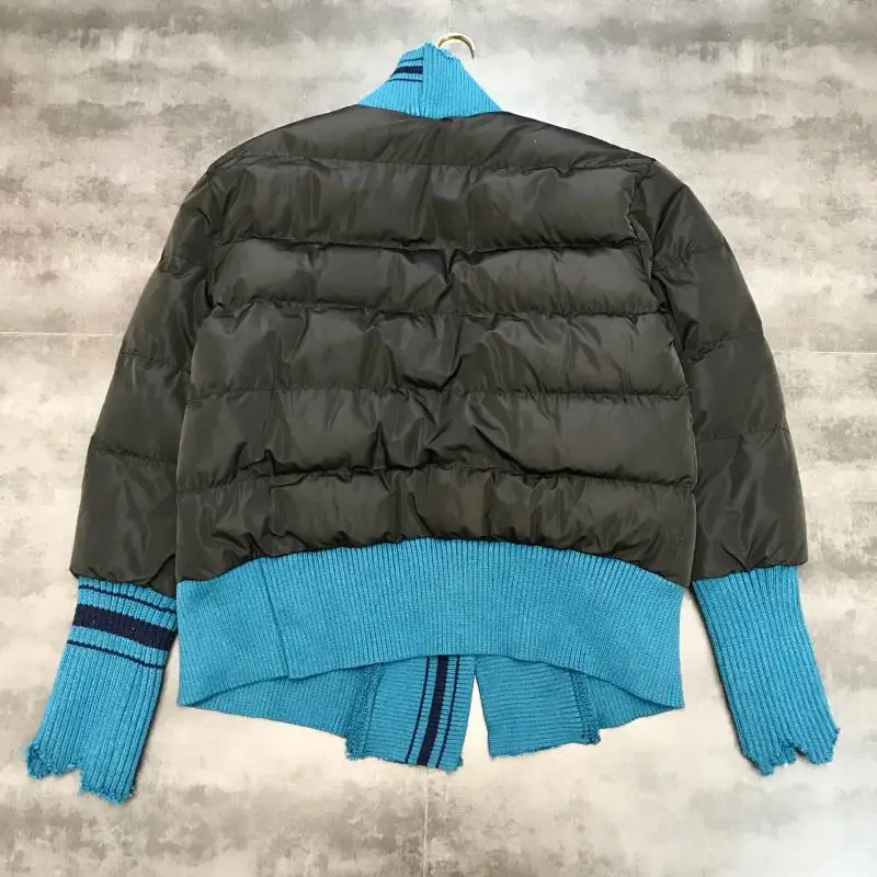 winter new knitted thread edge stitching double pocket hit color warm cotton clothing cotton coat female tide