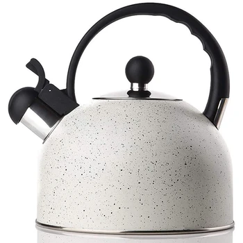 

Whistling Tea Kettle, Stainless Steel Teapot for Stove Top, Induction Stone Coffee Kettle with Anti-Hot Handle, White