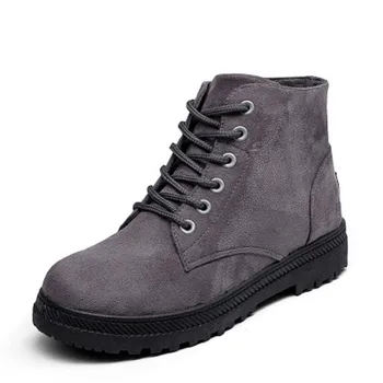 

Plus Size Women Boots Spring Autumn Fashion Lace Up Ankle Martin Boots Solid High Top Casual Flat Shoes Woman Botas 43 4 XKD2154