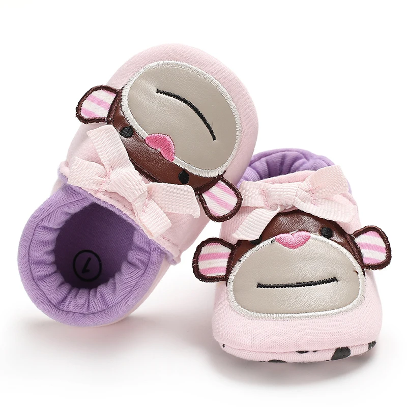 Зимняя Теплая обувь для новорожденных и малышей модные мягкие хлопковые От 0 до 2 лет с большой обезьянкой для мальчиков и девочек, носки для малышей