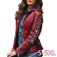 Новинка, модные женские мотоциклетные Тонкие Куртки из искусственной кожи с бусинами, женские байкерские уличные куртки с длинным рукавом на осень и зиму, черное пальто