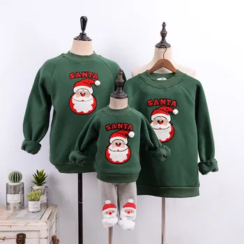 

Family Matching Ugly Christmas Sweaters Xmas Hoodies Women Pajama Set Warm Santa Claus Elk Embroidery Adult Kids Sweatshirt Gift