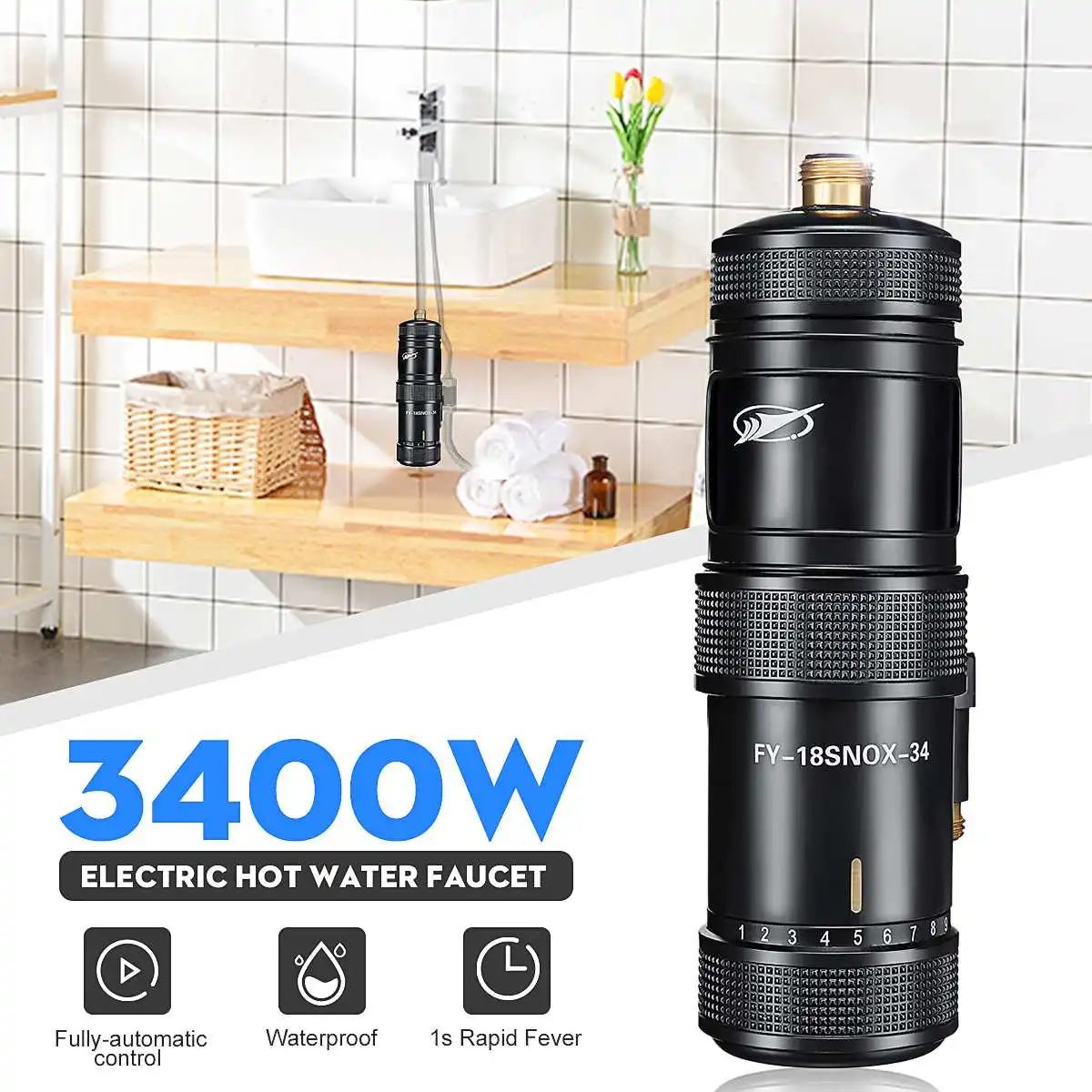 Grifo eléctrico de 220V y 3400W para cocina, sistema de agua caliente, grifo de ducha, baño y cocina