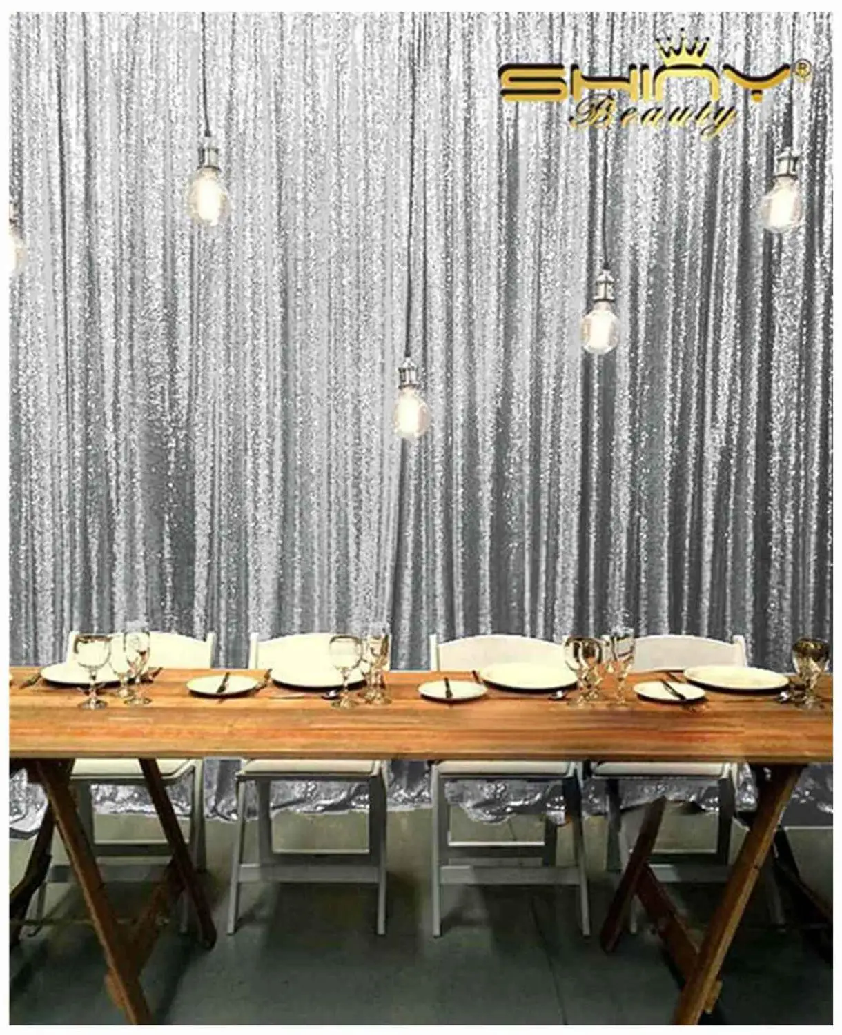 

Shinybauty 2FTX3FT 2 Panels Silver Sequin Fabric Backdrop Stage Backdrops Background Decoration For Home/Party/Wedding-M190817