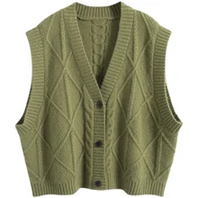 

2022 Spring New Collections On Trends Color Green Sweater Cardigan stretch-cotton vest Short Geometric Sleeveless Knitwear