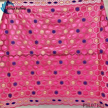 

Alisa french bazin riche lace african 100% cotton fabric high quality pink embroidered with stones hollow out design 5 yards/pcs