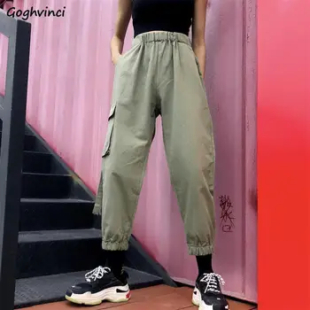 

Trousers Women Casual Ankle-length High Waist Pants Solid Pockets Womens Simple All Match Hot Sale Student Korean Style Harajuku